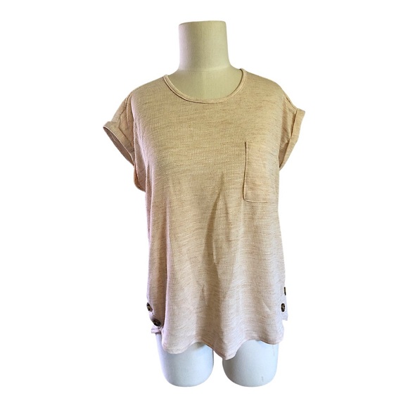 NEW Good Days Only Women's Tan Capped Sleeve Top with Button Detail Medium - Picture 2 of 6